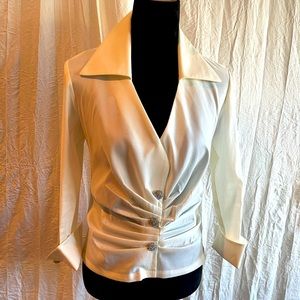 🛍 Lillie Rubin Taffeta Blouse Silver Rhinestone Buttons Sz Sm
